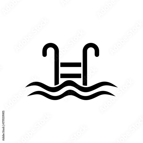 Swimming Pool Ladder Icon with Wavy Water Lines Representing Pool Entry and Recreation Symbol