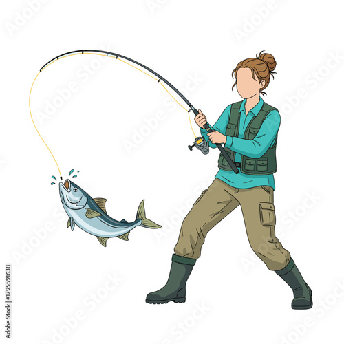 Woman Angler Catching Fish – Sport Fishing Action