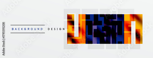 Abstract geometric pattern. Squares blend orange, blue, gray tones. Minimalist design suitable backgrounds, presentations. Clean, modern aesthetic.