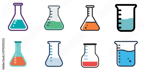 beaker flat icons set. isolated on white background. Vector illustration.