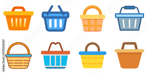 basket flat icons set. isolated on white background. Vector illustration.