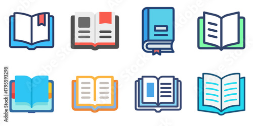 book flat icons set. isolated on white background. Vector illustration.