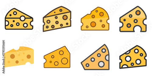 cheese flat icons set. isolated on white background. Vector illustration.