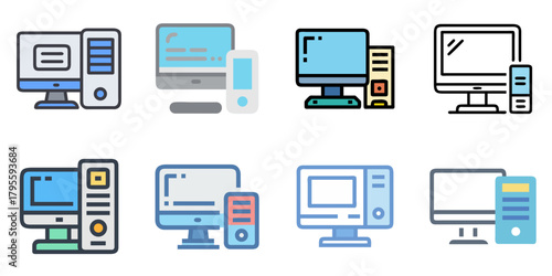 computer flat icons set. isolated on white background. Vector illustration.