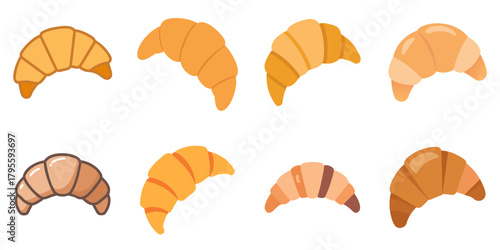 croissant flat icons set. isolated on white background. Vector illustration.