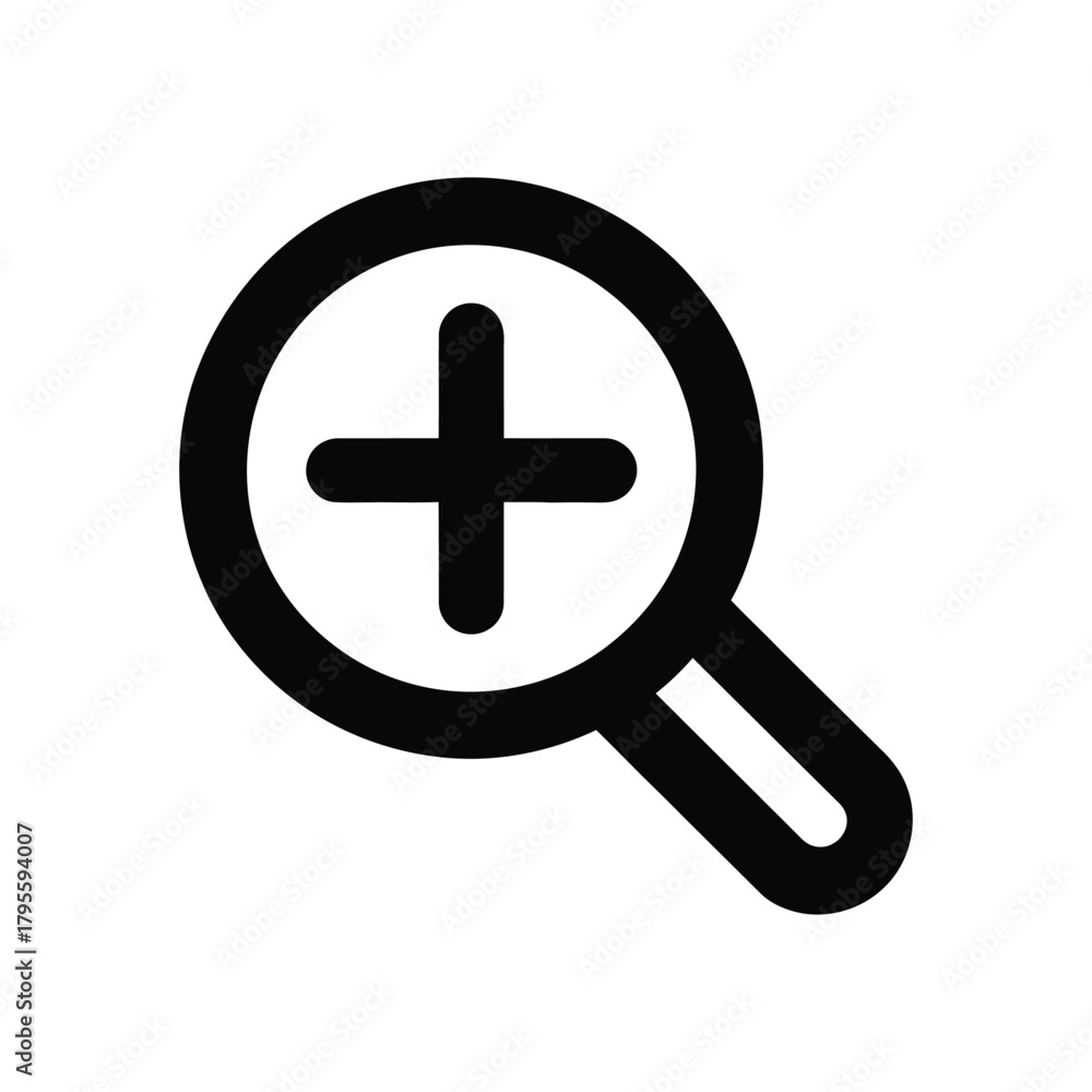 Fototapeta premium Black Magnifying Glass Icon with Plus Symbol Inside For Web Design