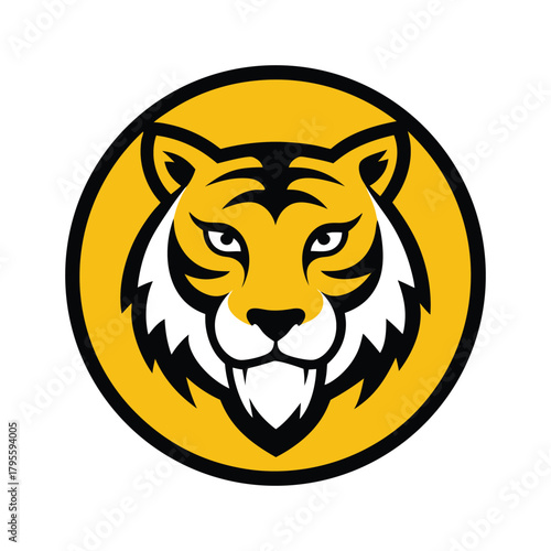 Fierce tiger head mascot logo in bold circle emblem for dynamic branding Vector illustration