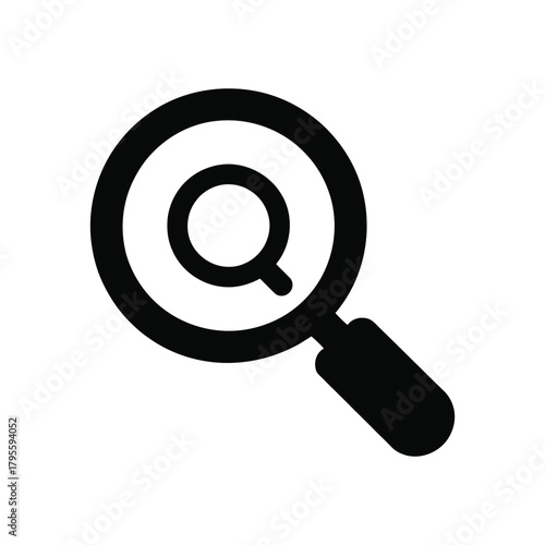 Black Magnifying Glass Search, Zoom, and Exploration Symbol in Detail
