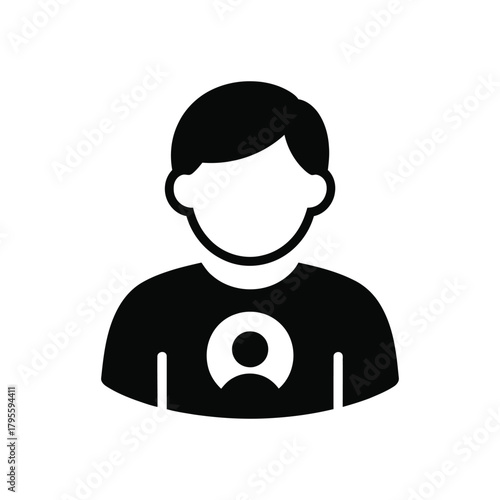 Black and White Icon of Faceless Person with Profile Icon on Shirt