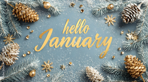Festive new year composition with bold golden text greeting for january celebration