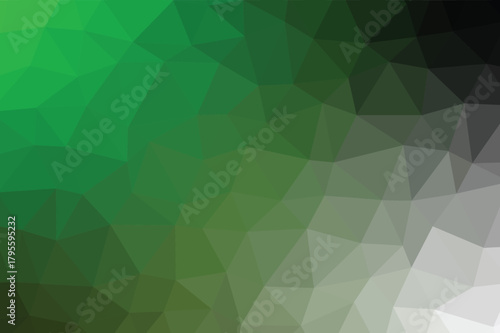 Green and black low poly abstract background with a smooth gradient effect. Modern geometric polygon texture ideal for digital design projects. Dynamic faceted backdrop perfect for branding visuals.