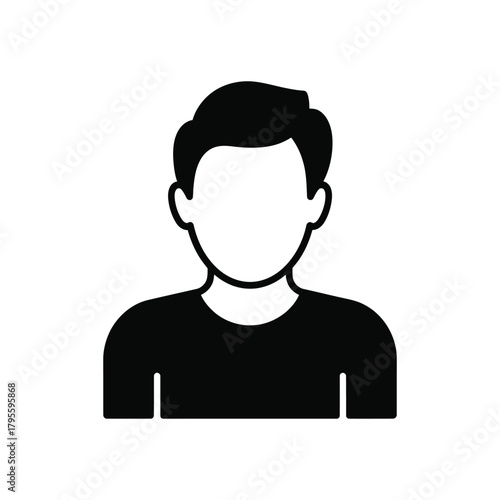 Black silhouette of a man icon on white background for avatar or profile