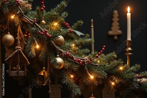 A branch of a decorated Christmas tree