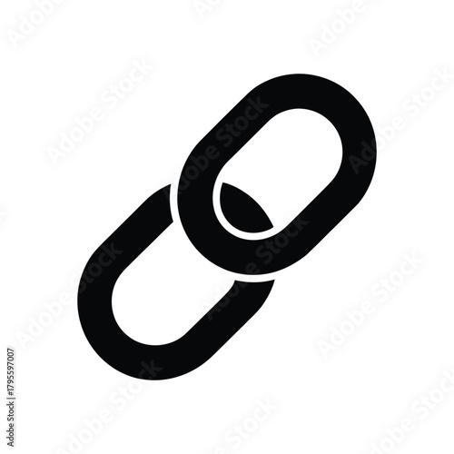 Black link icon on white background representing connection, bond, or chain linking