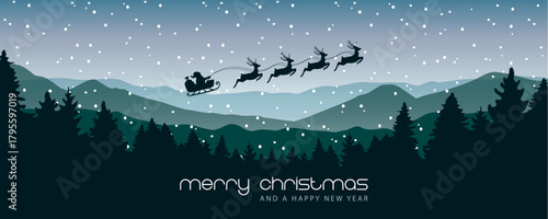 christmas banner santa claus in a sleigh with reindeer vector illustration