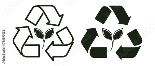 Two recycling symbols with leaves representing eco friendly and sustainable practices
