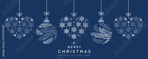 merry christmas card with hanging ball decoration vector illustration