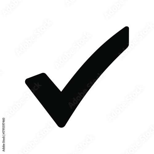 Black check mark icon on white background symbolizing approval, completion, or validation