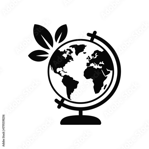 Globe with leaves icon illustration representing environmental protection and sustainable practices