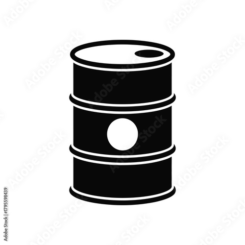 Black metal oil barrel icon illustration on a clean white background