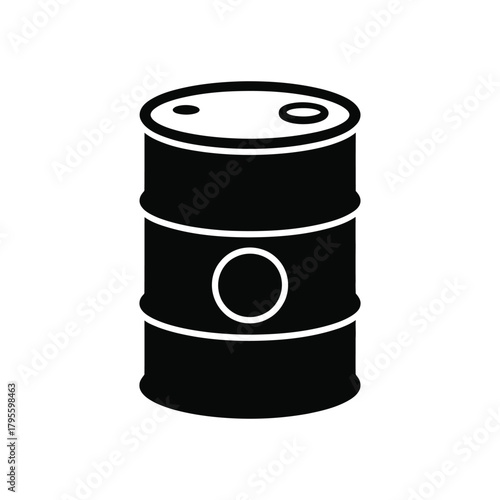 Black icon of oil barrel isolated on white background, industry and gas