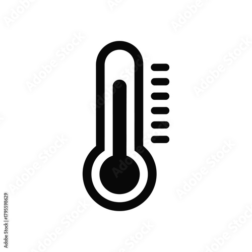 Black thermometer icon illustration for medical, health, science isolated on white