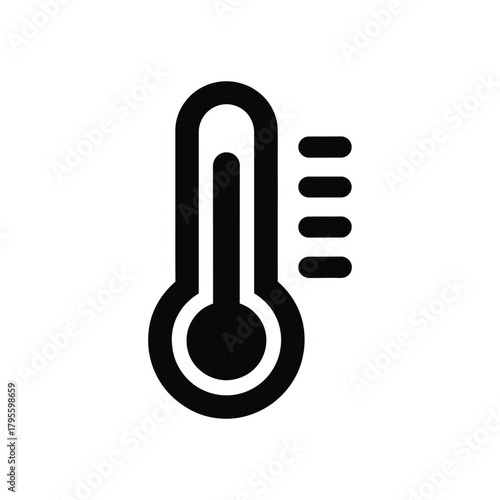 Black thermometer icon showing moderate temperature on white background for healthcare purposes