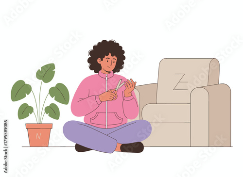 A child playing with sharp scissors puts an unattended boy at risk in a dangerous home situation, emphasizing safety and accident risk in a flat vector illustration on a white background