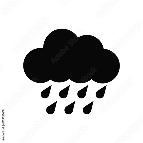 Black cloud with raindrops simple weather icon on a white background