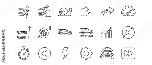 Speed and performance icons representing fast movement and automotive industry concepts