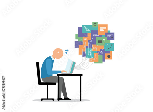 Illustration of a weary, anxious, overwhelmed man gripping his head at work, with a to‑do list marked in red, depicting the concept of missed deadlines and poor time management, rendered as a flat