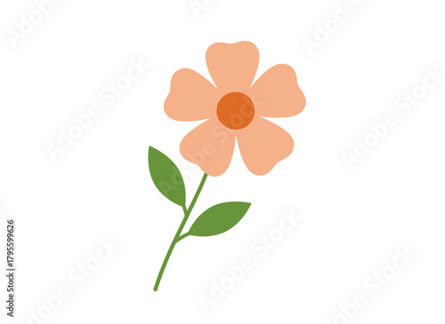 A flower plant featuring a daffodil blossom on a curved stem, a blooming narcissus bud with leaves, presented as a botanical natural design element in a flat vector illustration on a white background