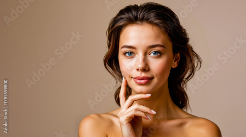 A woman with long brown hair and blue eyes wearing a white top looking at the camera with a slight smile