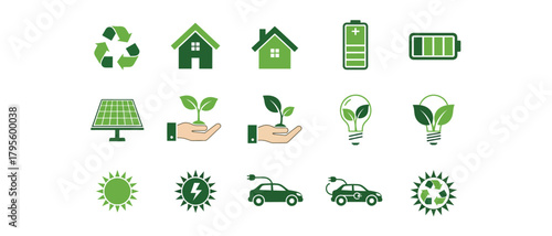 Green energy and sustainability icons representing eco friendly practices and innovation