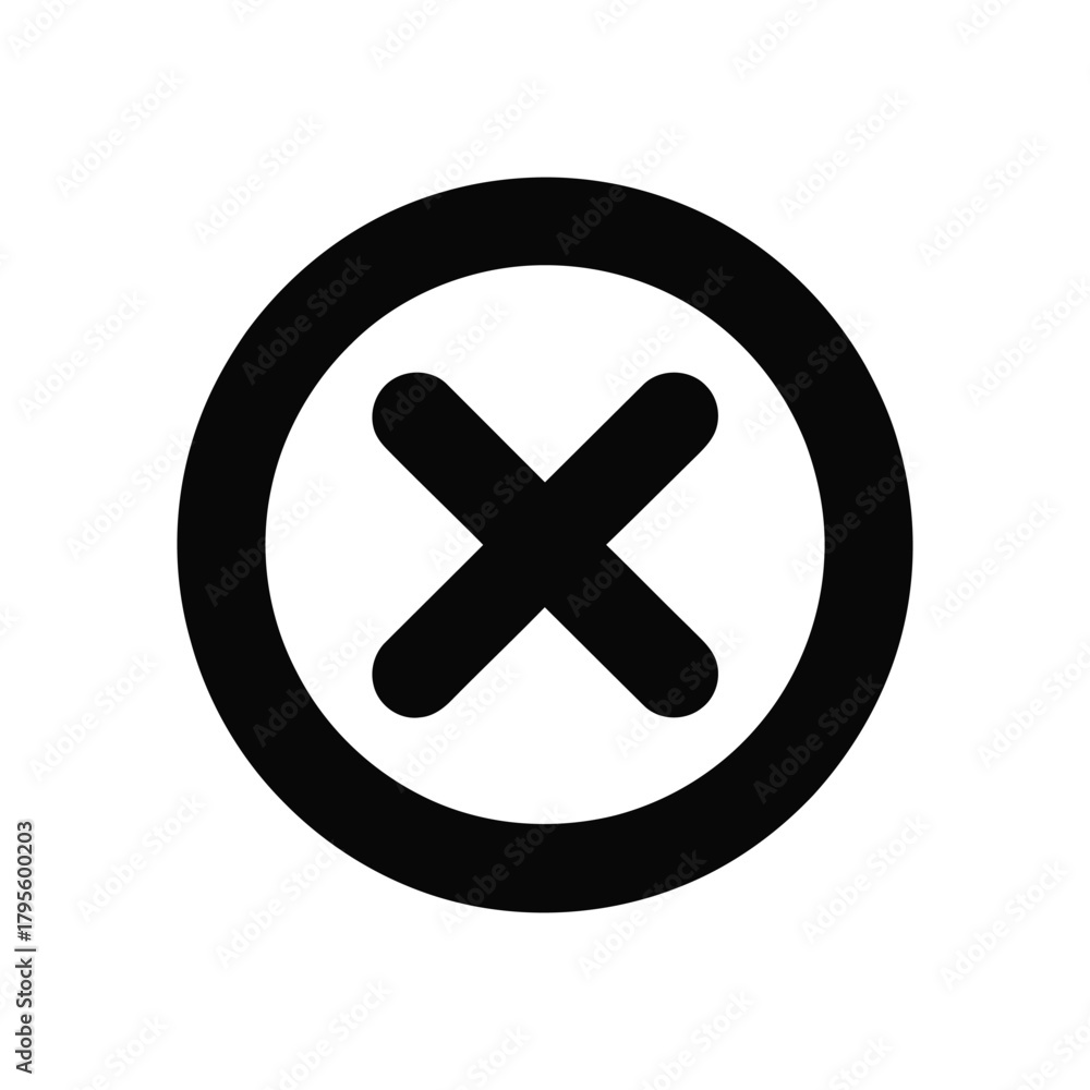 Fototapeta premium Black Circle With An X Inside Icon On Clean White Background Simple Design