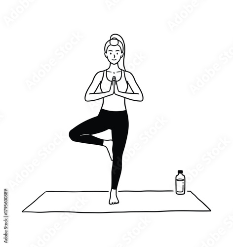 Minimalist Yoga Illustration: Woman in Tree Pose