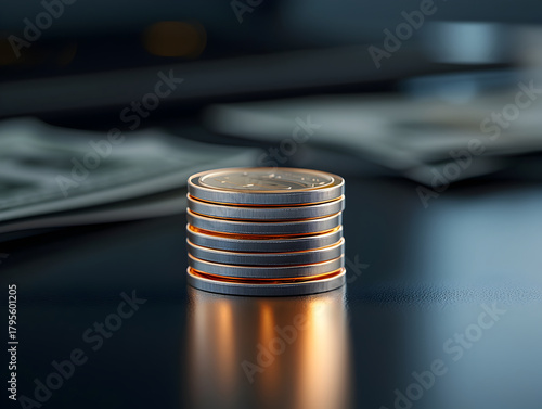 Hopeful glowing coin stack representing money, finance, and investment. concept of future wealth and currency growth