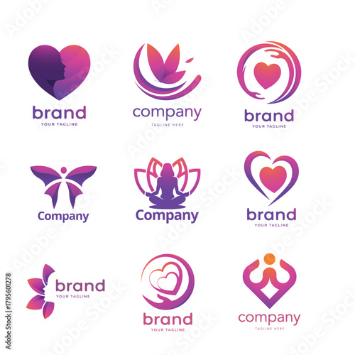 Feminine Beauty & Heart Logo Pack – Modern Gradient Brand Icon Collection