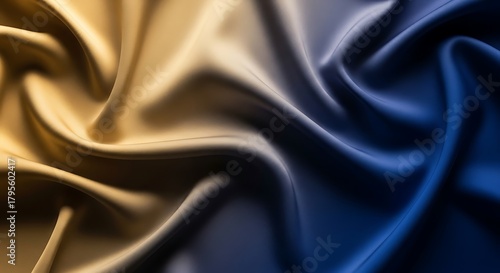 A wavy fabric with a color gradient from gold to blue creating a smooth and elegant texture look