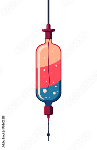 Empty IV drip with colorful liquid in modern illustration style  