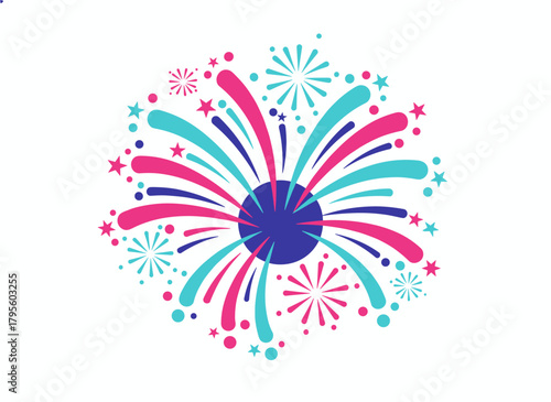 A stunning backdrop of fireworks exploding across the dark night sky, illuminated by festive, colorful flashing lights, celebrating a holiday event with a pyrotechnics show