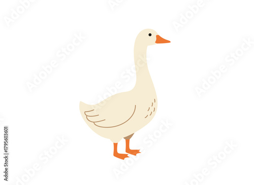 A cute farm goose, accompanied by a funny gosling, long‑necked feathered creature that honks, sings, and speaks with an open beak, is an adorable comic character illustrated in flat vector style on a