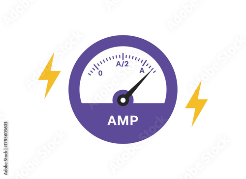 Hand‑drawn analog ammeter on a white background, a realistic colorful vector illustration of a physics laboratory instrument used to measure electric current