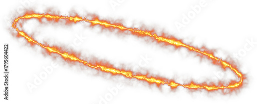 Fiery oval ring of intense energy flames isolated on transparent background