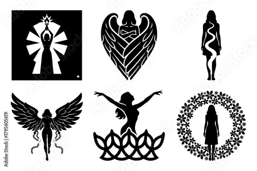 Women human rights gender equality collection of spiritual woman silhouette illustrations