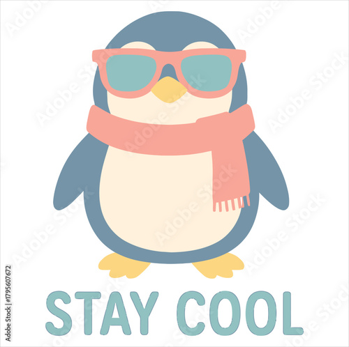 Stay Cool Penguin Vector – Cute Winter Animal Illustration with Scarf and Sunglasses