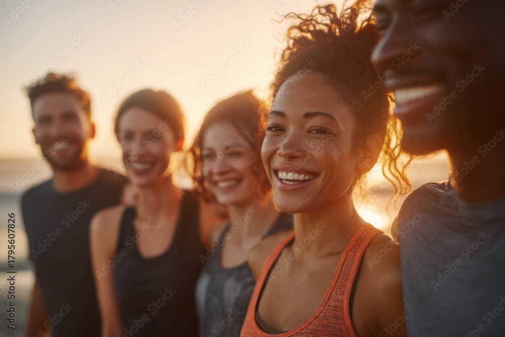 Naklejka premium A group of smiling people doing activities on the beach.