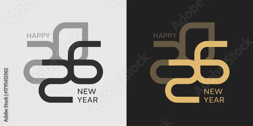 Geometric New Year emblem, dual-tone presentation featuring interconnected numeric loops forming stylized 2026 mark