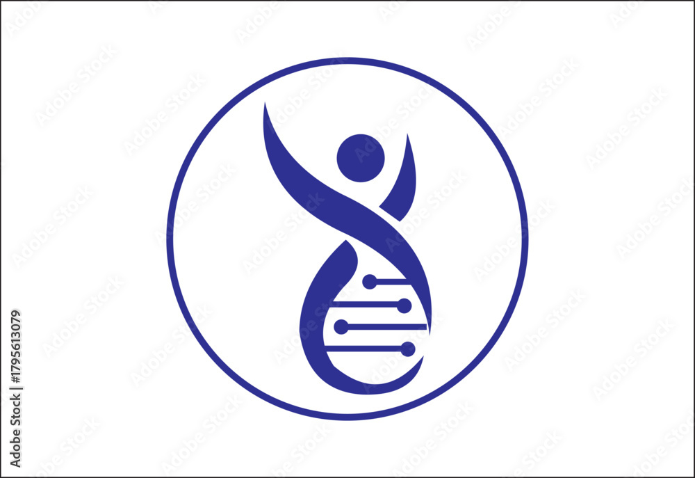 Fototapeta premium Human DNA Helix with Circuit Lines – Blue Biotech and Digital Health Icon