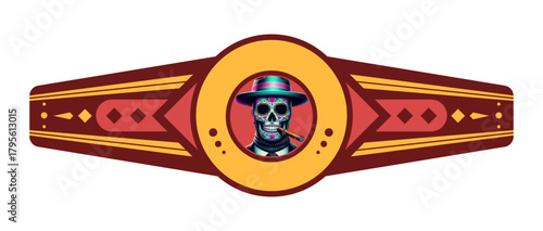 Cigar Label Design: A stylized, eye-catching design features a detailed illustration, ideal for advertising a premium product and capturing the essence of luxury and sophistication.